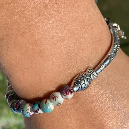 The Whimsical  Fish and Flower Charm Ceramic  Bracelet