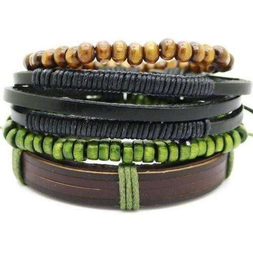 Green Beaded Leather Multilayer Bracelet Set