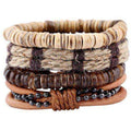 Bohemian Hemp, Bead and Black Chain Multilayer Bracelet Set