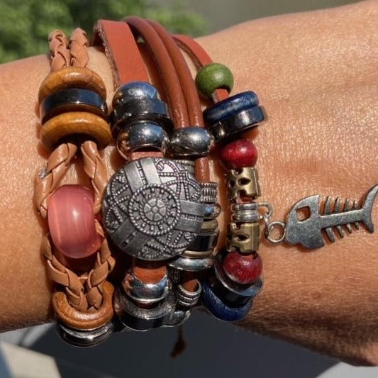 Bohemian Brown Rope Bracelet with Fish Charm and Beads