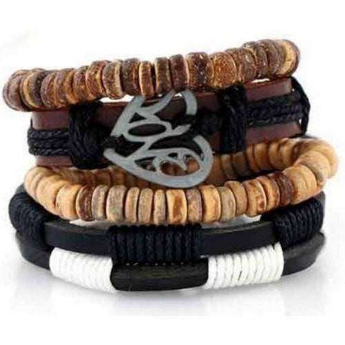 Love Inspirational Coconut Shell Beaded Leather Multilayer Bracelet Set