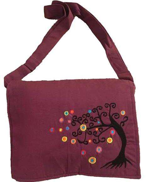 Maroon Handmade Boho Cross Body Messenger Bag with Himalayan Tree