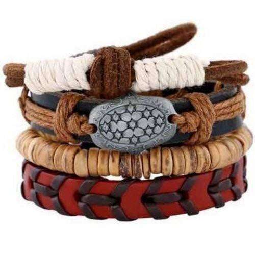 Mystic Star, Coconut Shell Bead And Red Leather Multilayer Bracelet Set