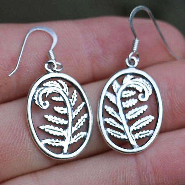 Hippie Fern Earrings Sterling Silver