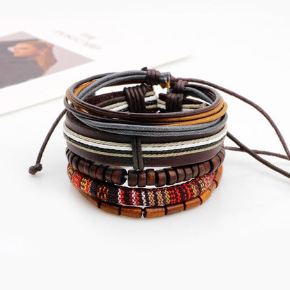 Mix of Browns with Wood Beads, Rope and Leather Bracelet Set