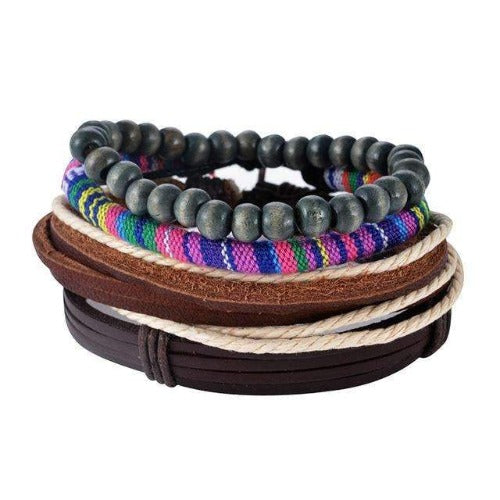 Rainbow Weave, Bead And Leather Multilayer Bracelet Set