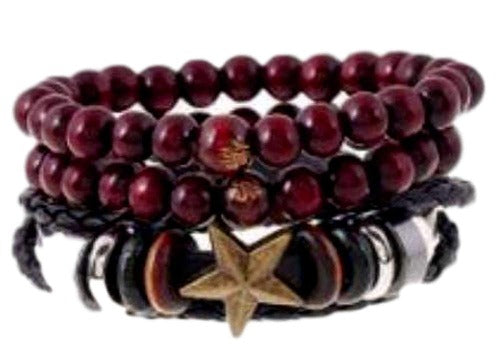 Scarlet Red Wooden Beads with Star and Silver Charm Accent Bracelet