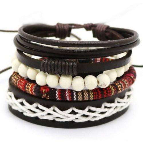 Simplicity Red, Black And White Leather Multilayer Bracelet Set