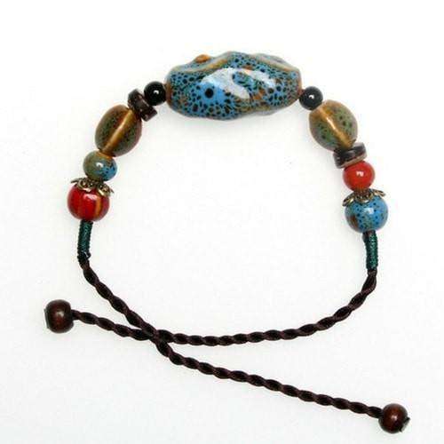 Sky Blue Ceramic And Hemp Cord Adjustable Bracelet